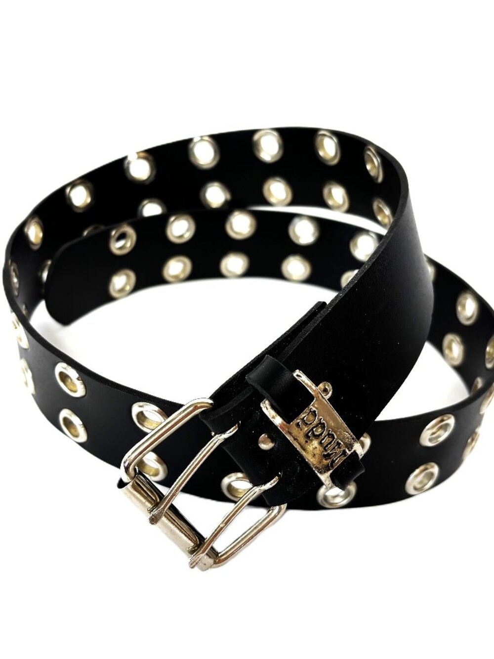 VTG Mudd Belt Blk 1.5” Leather Grommet Double Buckle Belt